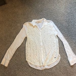 White lace button up